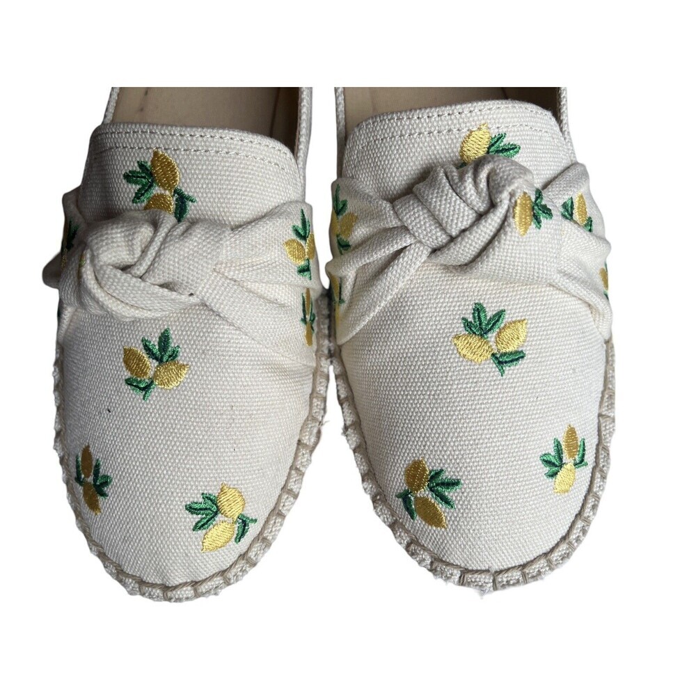 Talbots Izzy Lemon Embroidered Knotted Canvas Espadrille Flats Women’s Size 7M - Picture 9 of 12